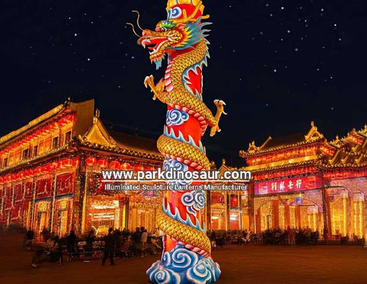 Kolorowa statua smoka na filarze festiwalu latarni na wydarzenie | Producent z Chin