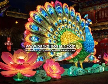 Park Peacock op maat gemaakte zijden Chinese lantaarn voor het dierentuinfestival | Chinese fabrikant