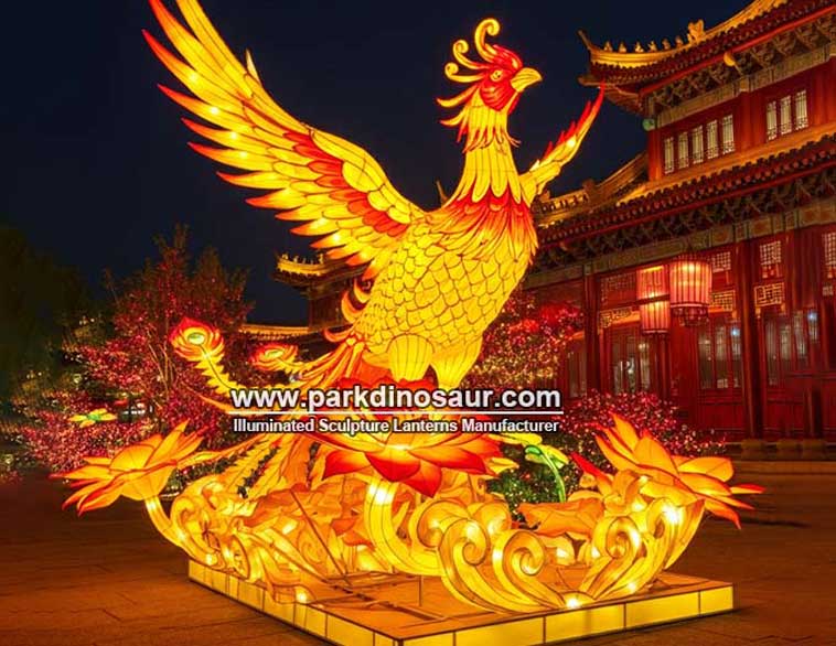 Phoenixlantaarn, mythisch wezen, sculptuur voor het Lichtfestival | Fabrikant uit China