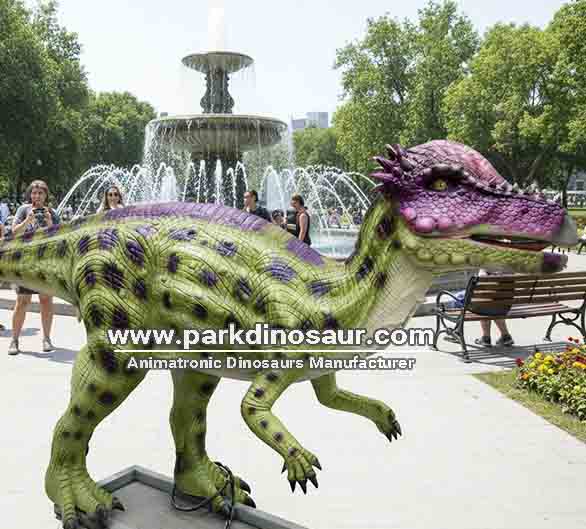 Estátua interativa de dinossauro Paquicefalossauro com movimentos acionados por sensor - cor verde-clara