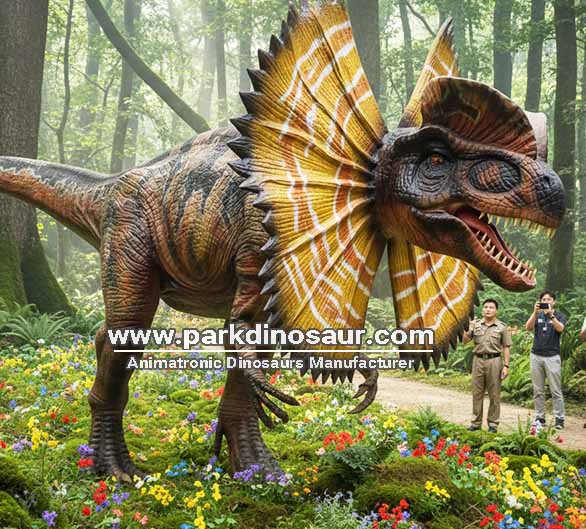 Dinossauros Jurássicos: Modelo Animatrônico Realista de Dilofossauro -04