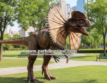 Realistyczny animatroniczny model dilofozaura z kolekcji Jurassic Dinosaurs od chińskiego producenta Parkdinosaur