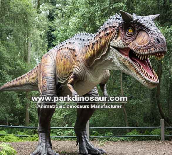 Leverancier van hoogwaardige dinosaurussen. Wij leveren prehistorische dinosaurusbeelden voor buiten, zoals de Carnotaurus (model 03).