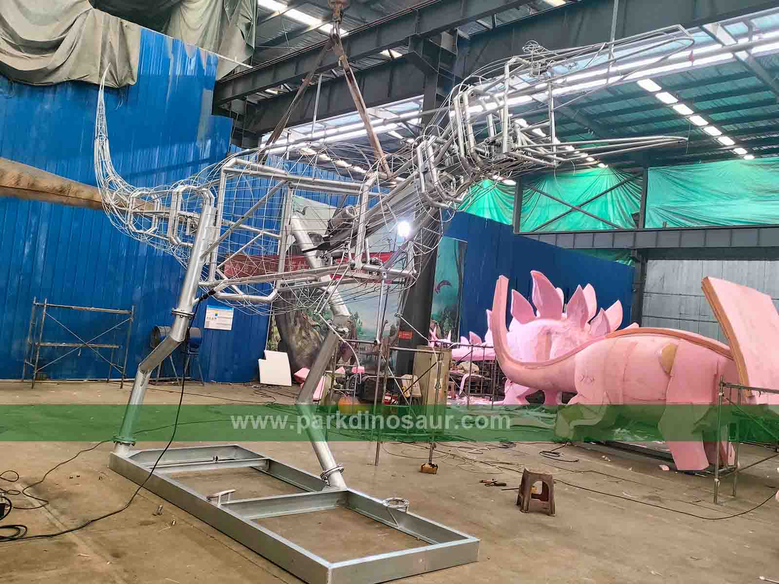 Large steel frame and mechanical structure for a Lugo animatronic dinosaur