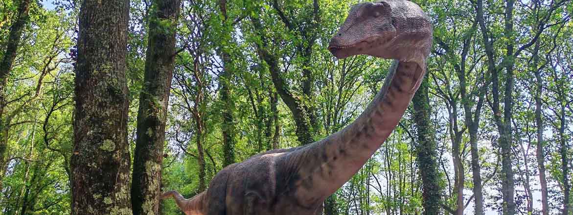 Long-neck dinosaur forming a landmark display in the Lugo attraction