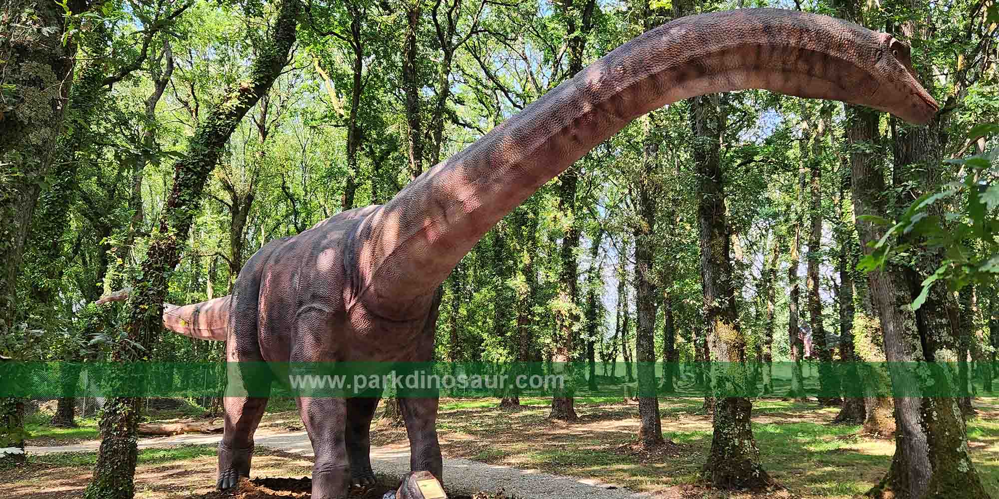 Long-neck dinosaur forming a landmark display in the Lugo forest attraction