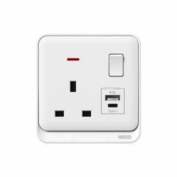 13A Socket With Switch With 1 USB+ 1 Type C