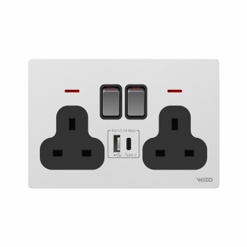 13A Switched Socket With Neo With 1 USB+ 1 Type C