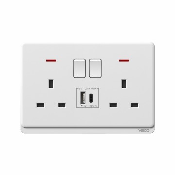 13A Switched Socket With Neo With 1 USB+ 1 Type C
