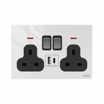 13A Switched Socket With Neo With 1 USB+ 1 Type C