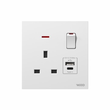 13A Socket With Switch With 1 USB+ 1 Type C