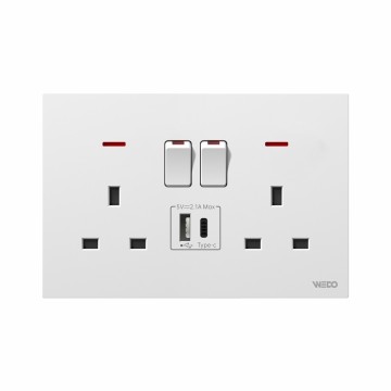 13A Switched Socket With Neo With 1 USB+ 1 Type C