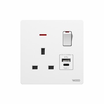 13A Socket With Switch With 1 USB+ 1 Type C