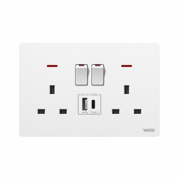 13A Switched Socket With Neo With 1 USB+ 1 Type C