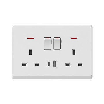 A17 Double 13A switch socket+TypeA+C(single pole)/Double 13A switch socket+TypeA+C (double pole)
