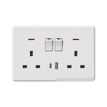 A18 Double 13A switch socket+TypeA+C(single pole)/Double 13A switch socket+Type+C (double pole)