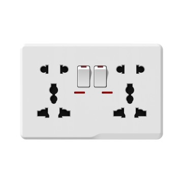 A18 Double 5 pin MF switched socket with neon
