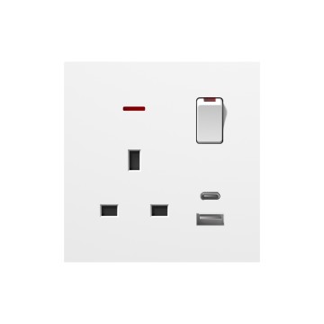 A10 Square 13Aswitch socket+TypeA+Cwith neon (single pole)/13Aswitch socket+TypeA+Cwith neon (double pole)