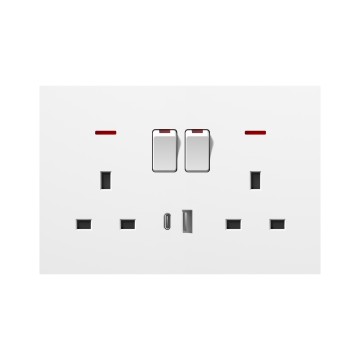 A10 Square  Double 13A switch socket +TypeA+C(single pole)/Double 13A switch socket +TypeA+C(double pole)