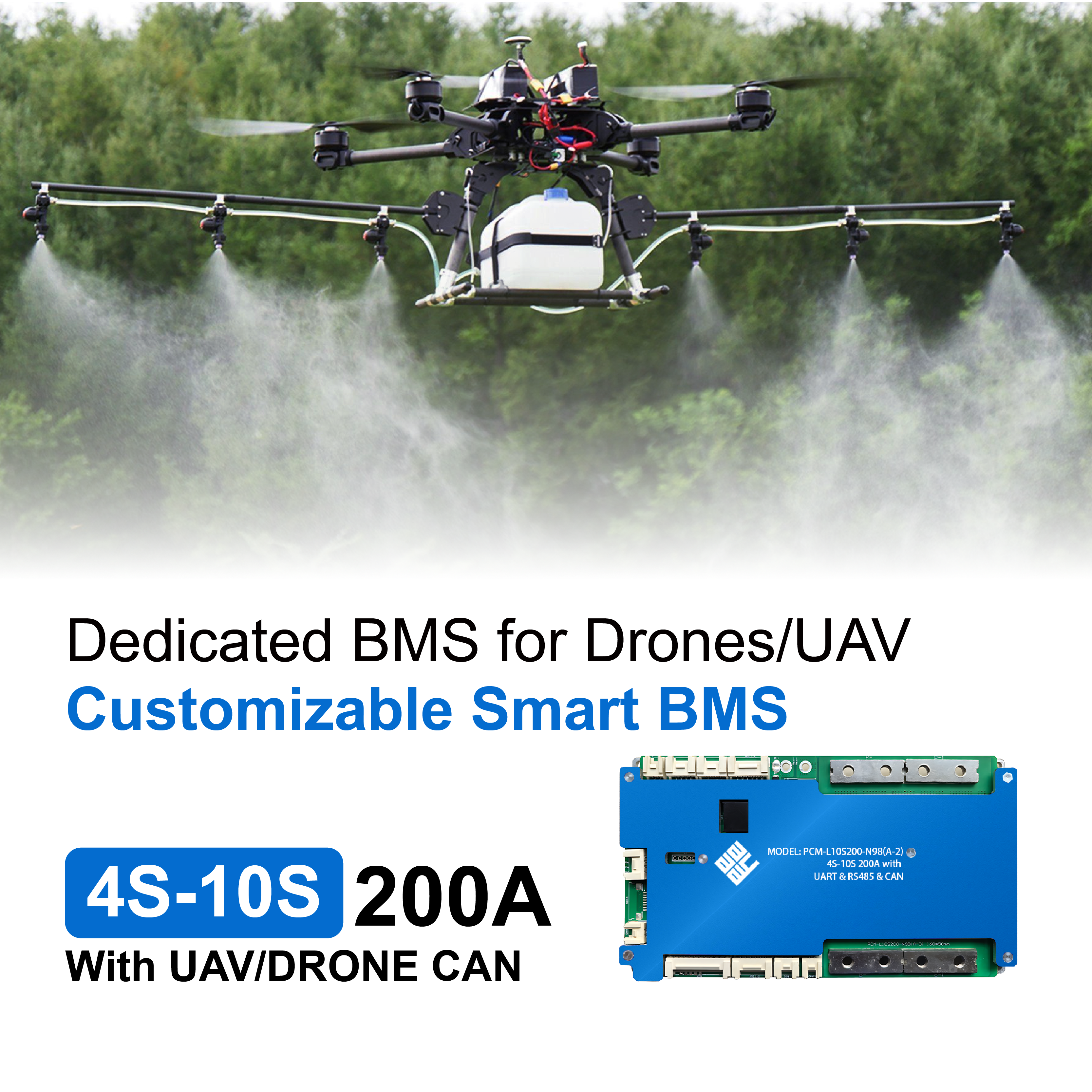 Agricultural drones Smart BMS 4-10S 200A Drone Battery BMS with UAV DRONE CAN