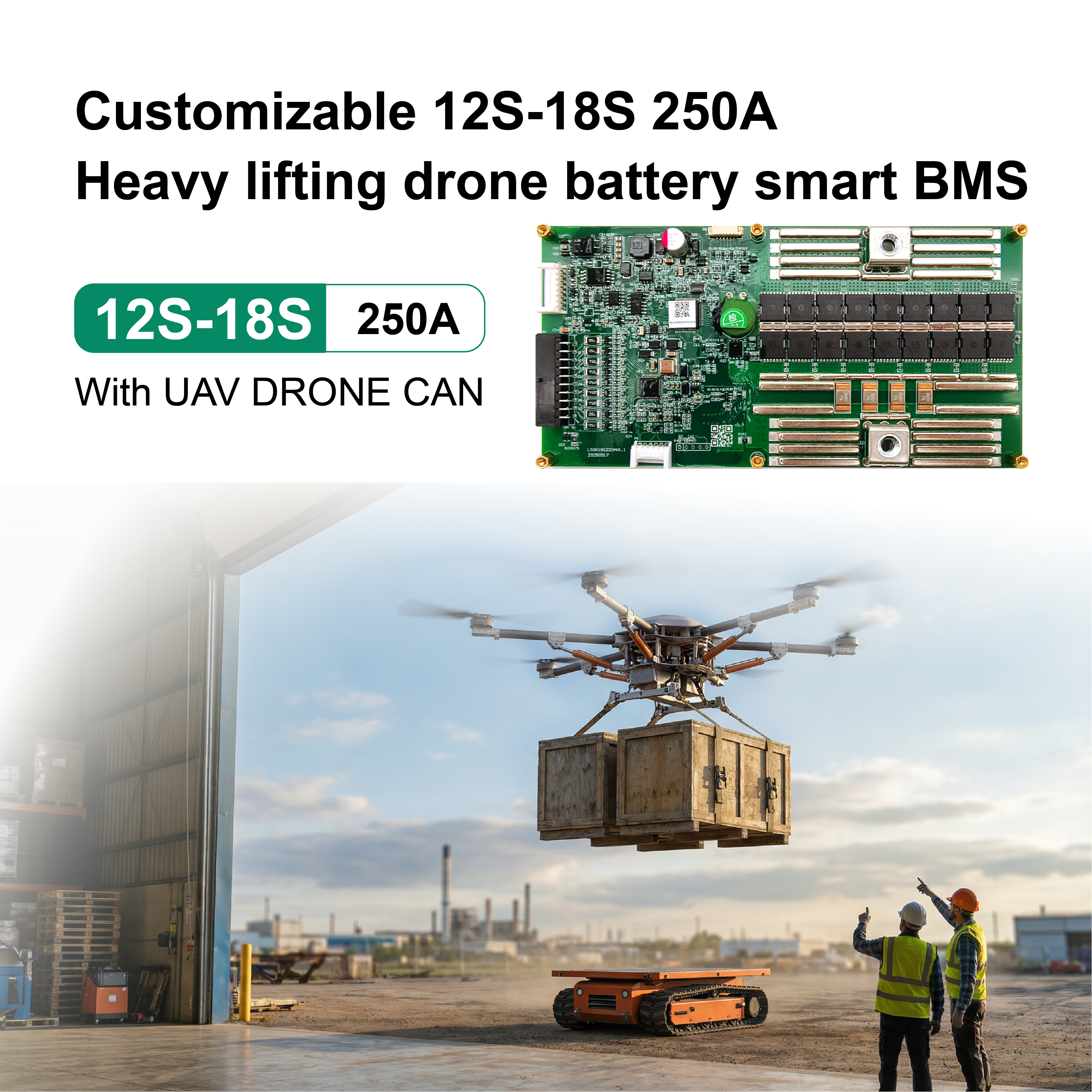 Customizable 12S–18S 250A Heavy Lifting Drone Battery Smart BMS with UAV DRONE CAN
