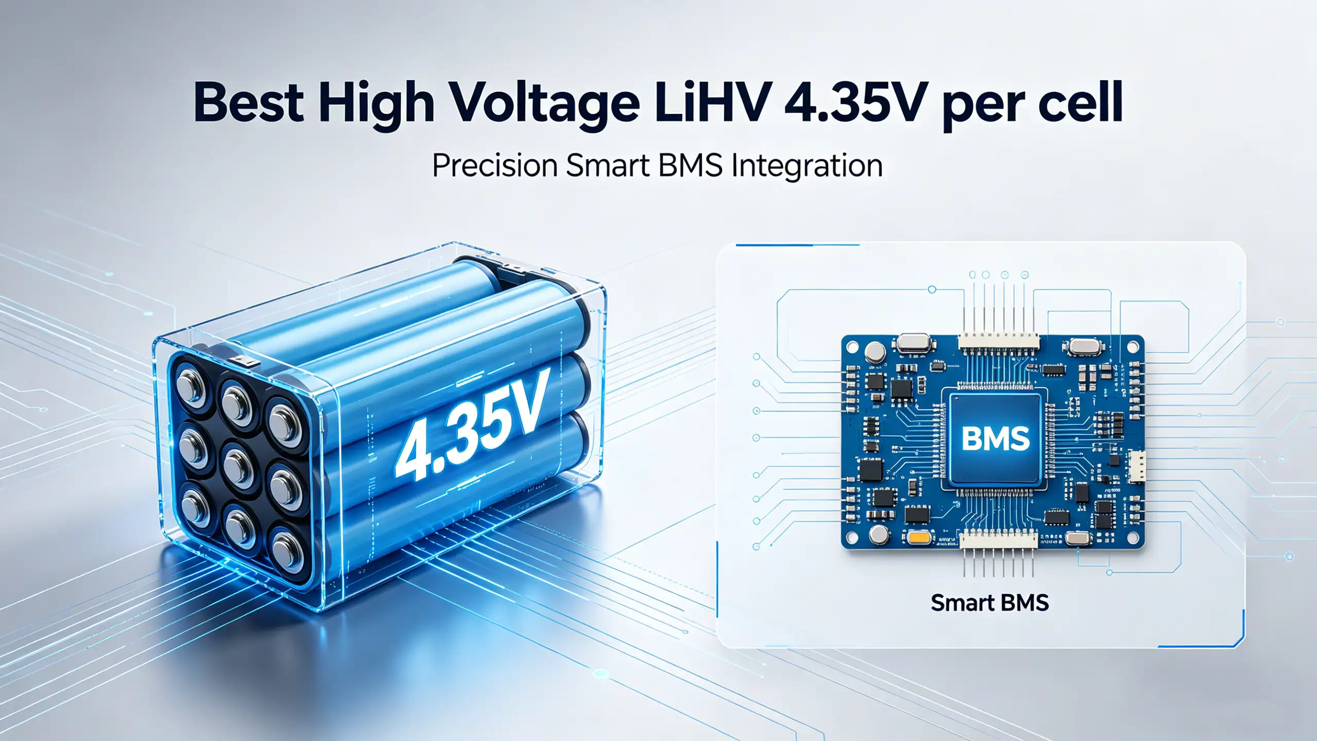 Le migliori batterie LiHV ad alta tensione da 4,35 V per cella. Caratteristiche: Integrazione BMS intelligente e precisa.