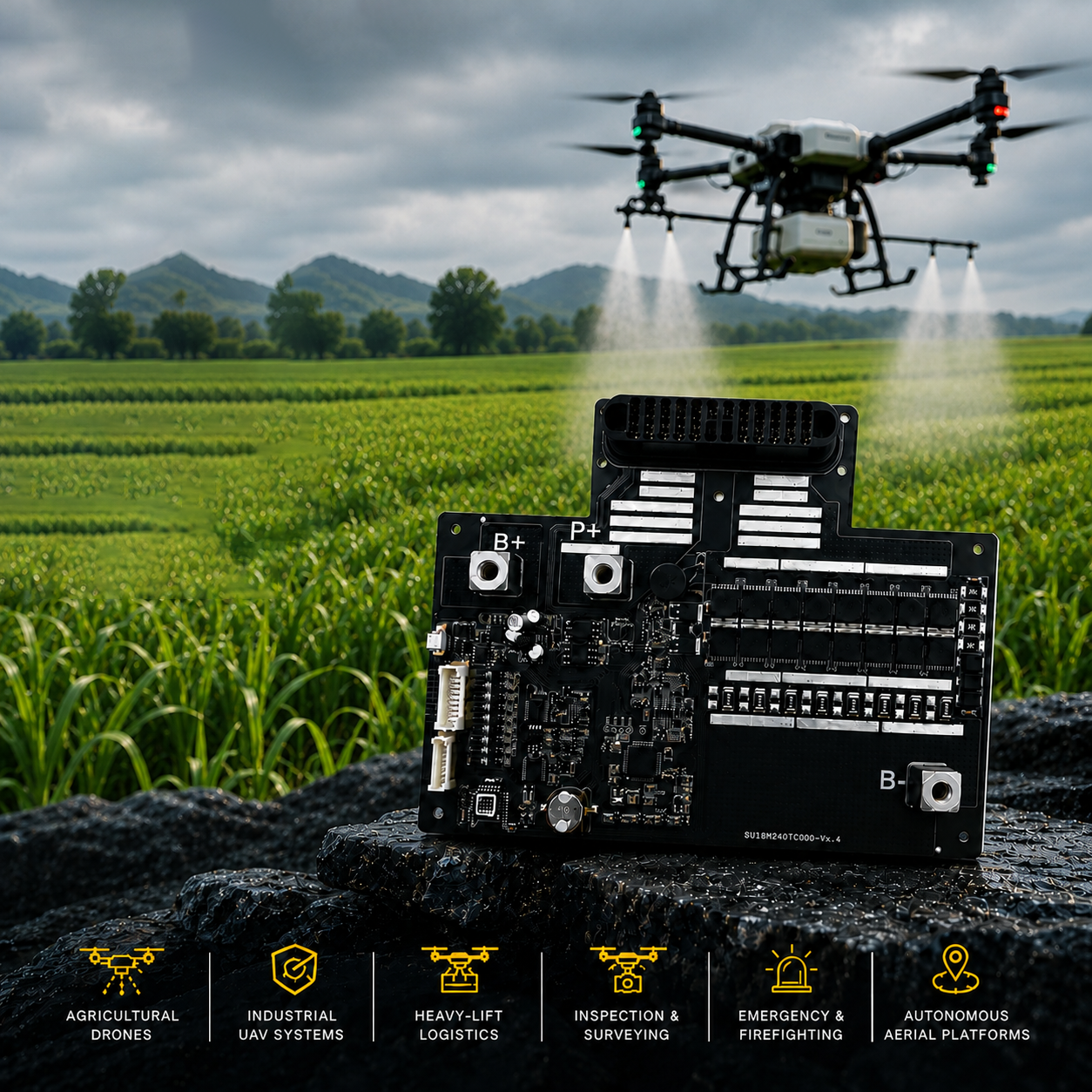 BMS per droni agricoli OEM/ODM | Sistema di batterie per UAV 14S-24S 400A