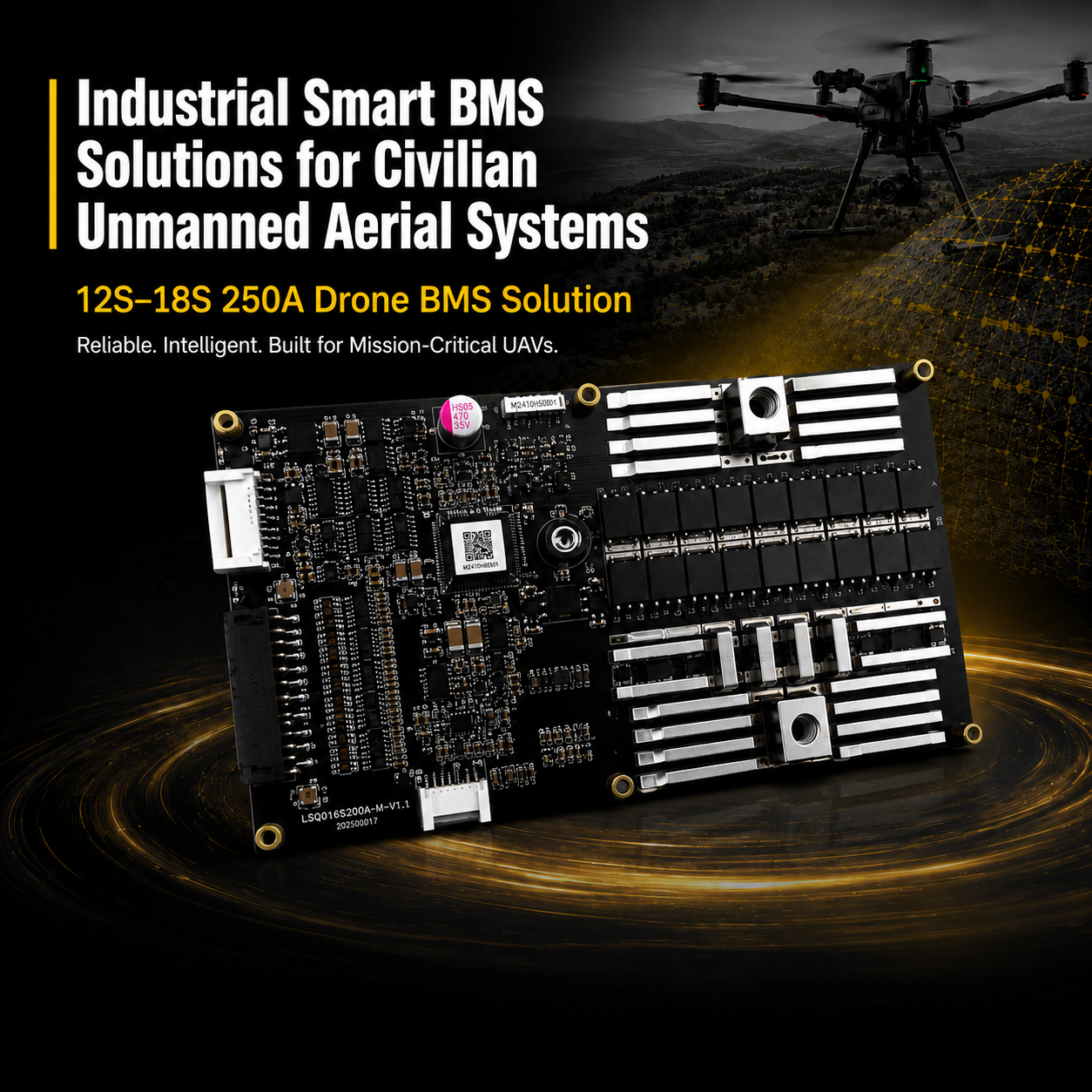 BMS per droni 12S-18S 250A per sistemi UAV civili | Alimentazione intelligente per UAV