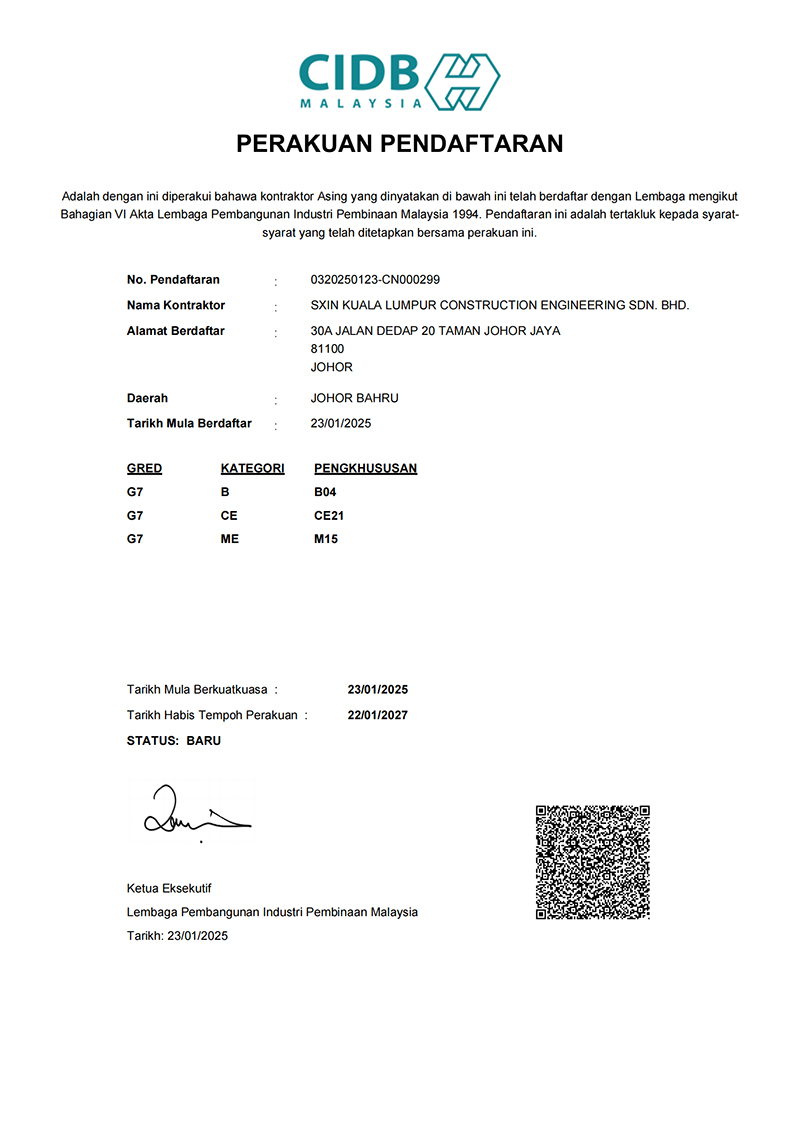 CIDB LICENSE - SXIN KUALA LUMPUR CONSTRUCTION ENGINEERING SDN