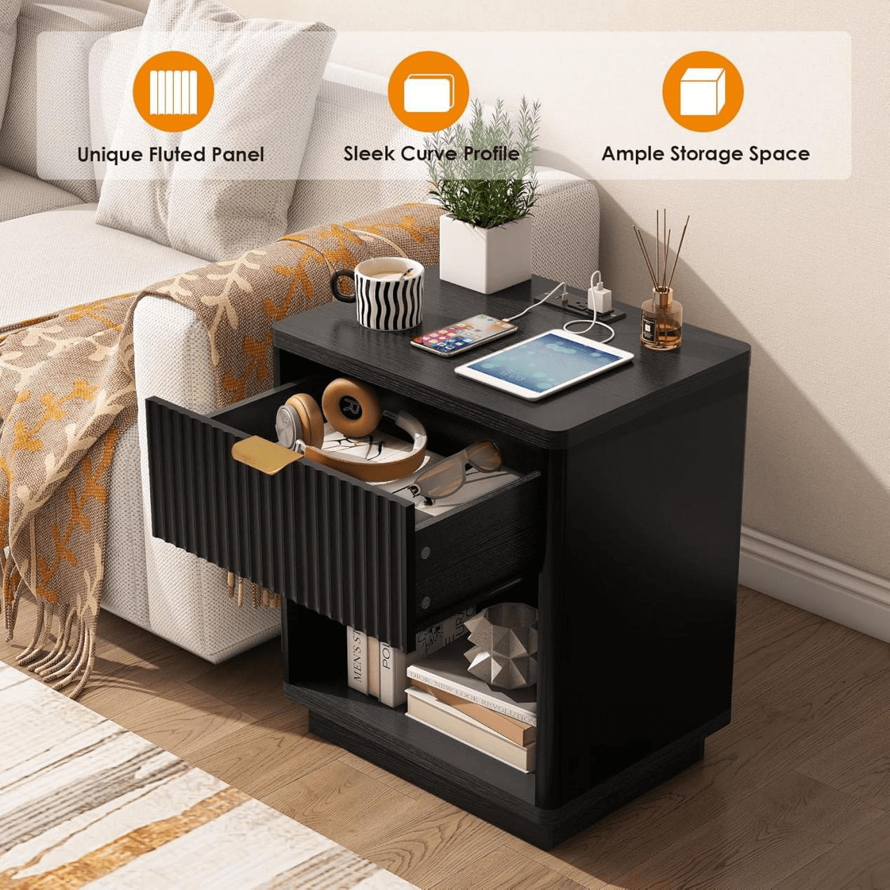 Modern 2-Drawer Adjustable Wooden Bedroom Nightstand Product Introduction