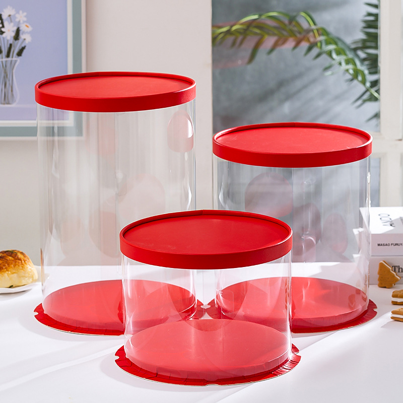 Clear Round Cake Container with Colorful Top and Bottom Bases Various Size Available.jpg