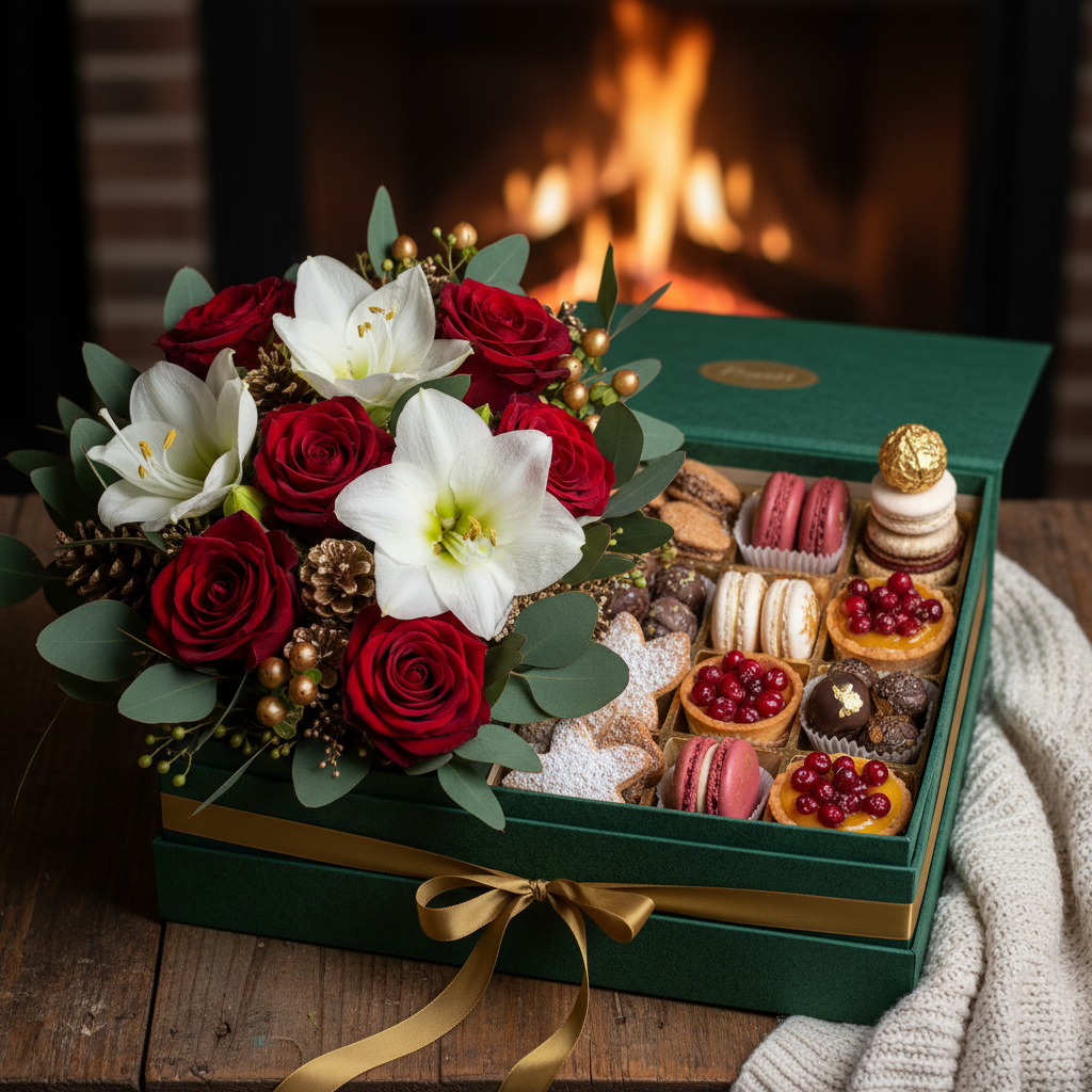Flower And Dessert Box For Holiday Gifting