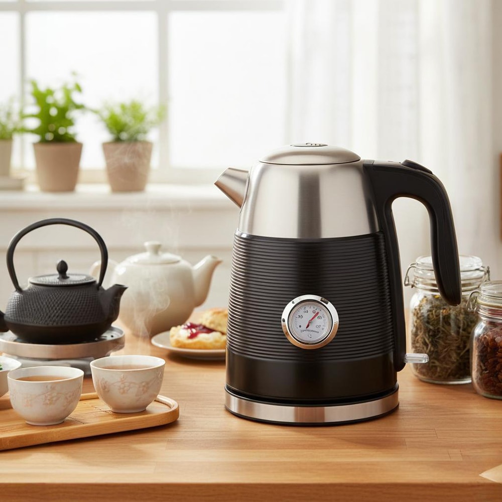 Application pour une bouilloire en acier inoxydable dans une cuisine résidentielle