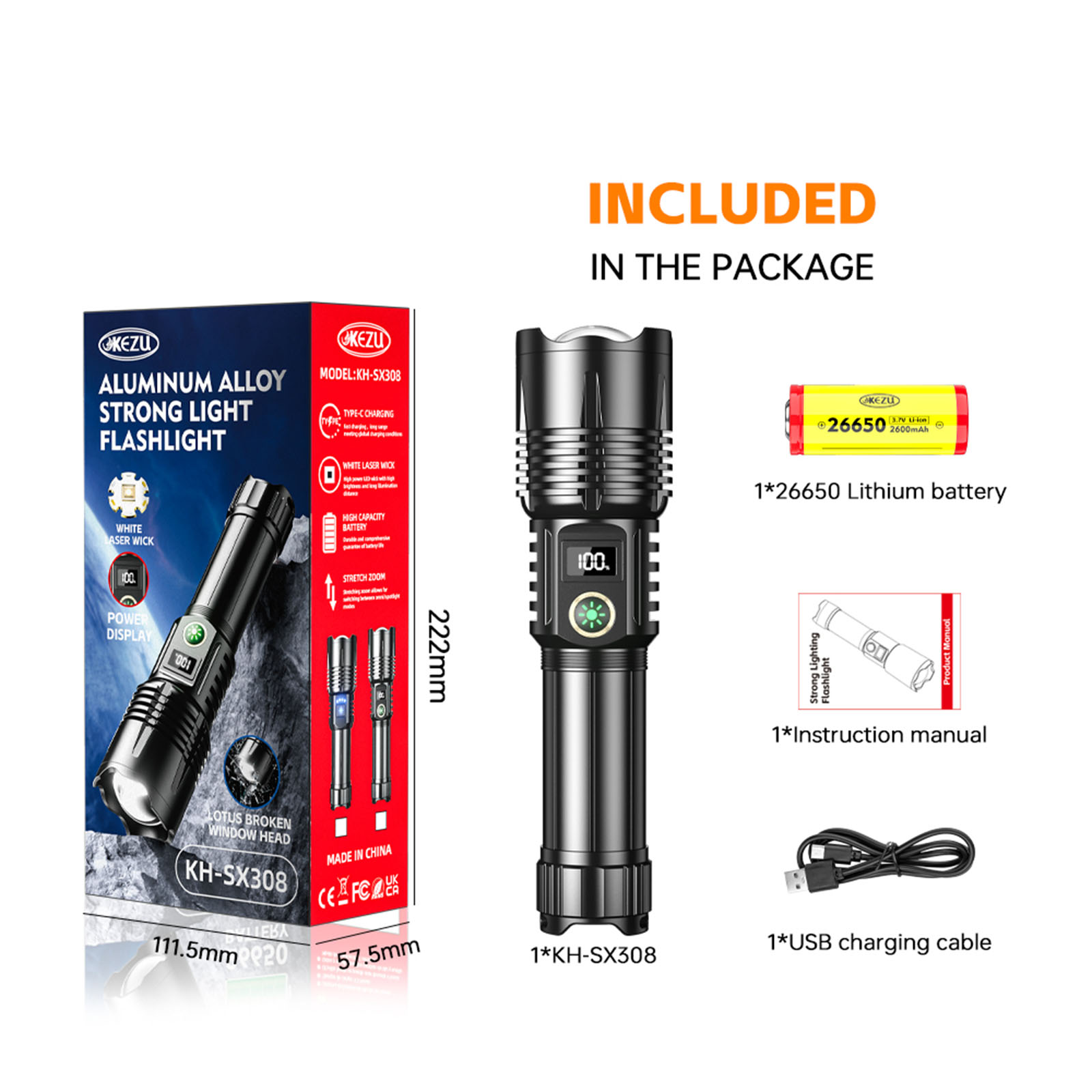 Lampe torche zoom 1200 lumens, autonomie de 32 heures, fonction batterie externe (4)