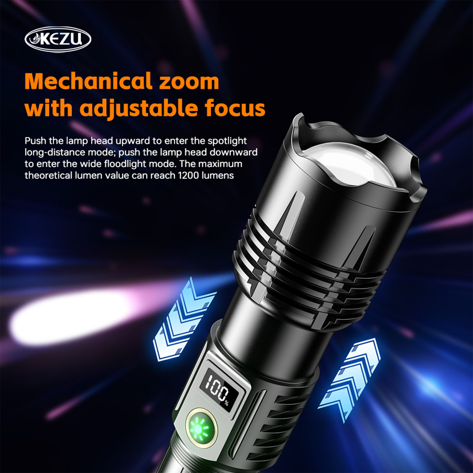 Lampe torche zoom 1200 lumens, autonomie de 32 heures, fonction batterie externe (7)