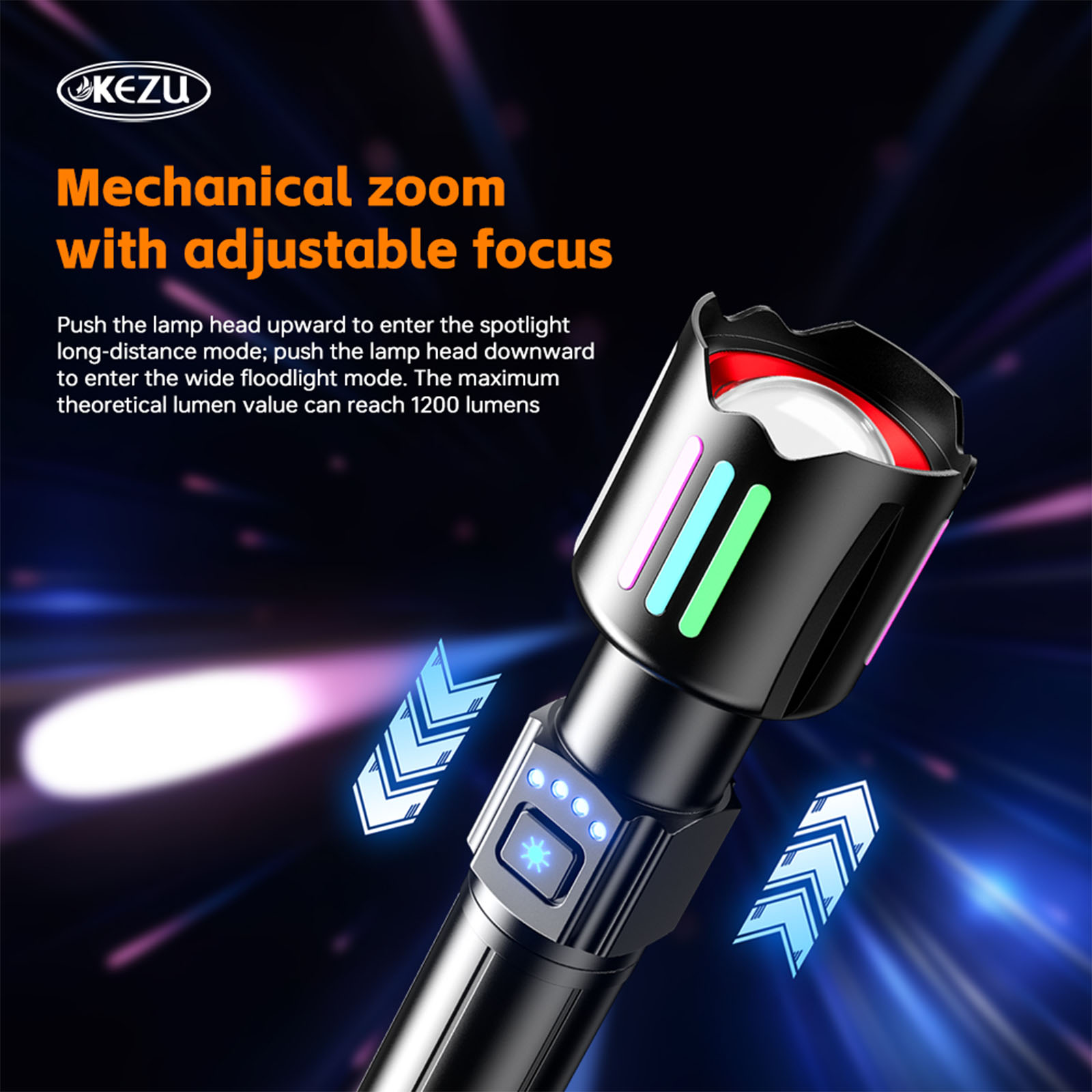 Lampe torche zoomable 1200 lumens, autonomie 24 h, étanche (7)