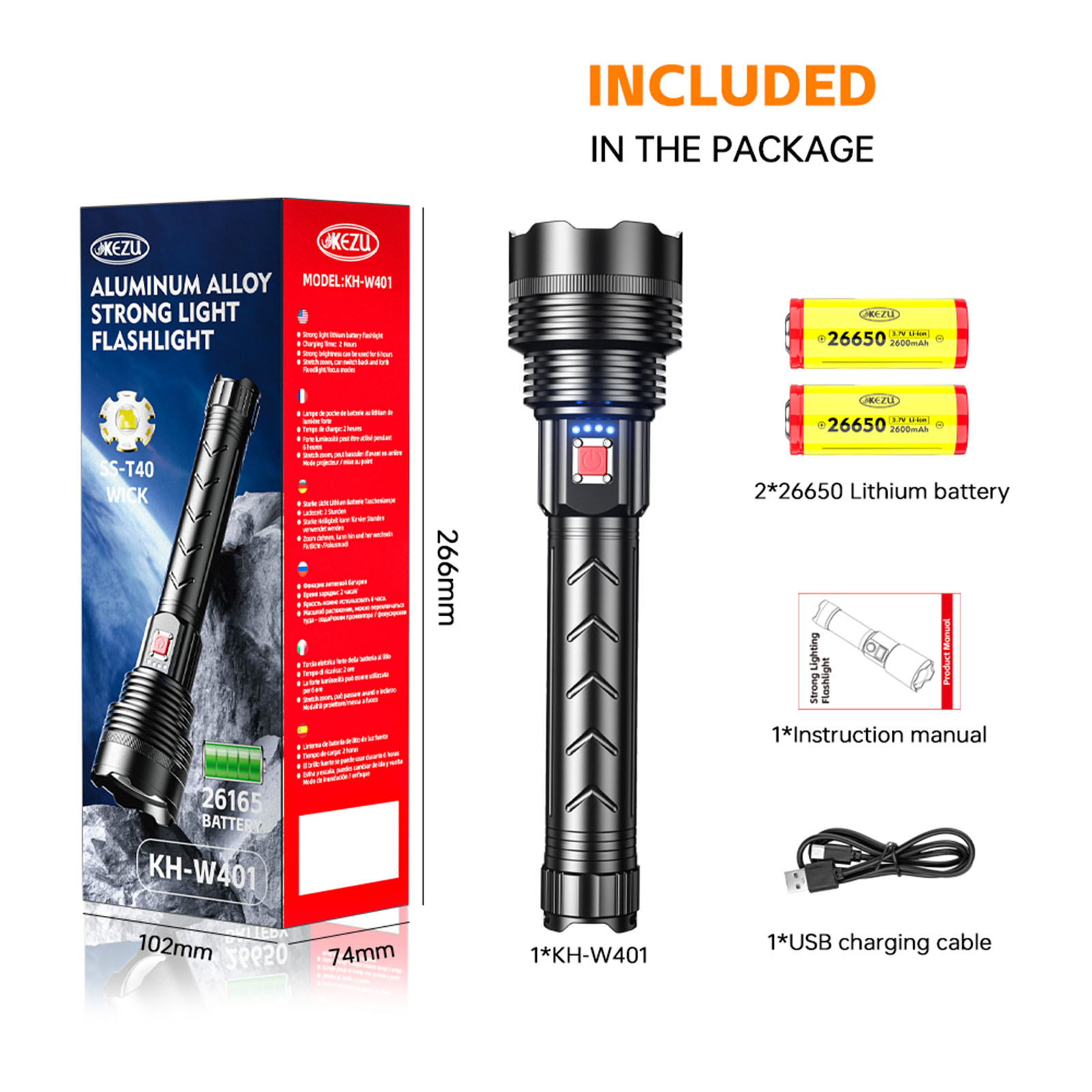 Wiederaufladbare Taschenlampe mit 1300 Lumen, 5200 mAh Akku, wasserdicht, SS-T40 Lichtquelle, 7000 K kaltweiße LEDs (4)
