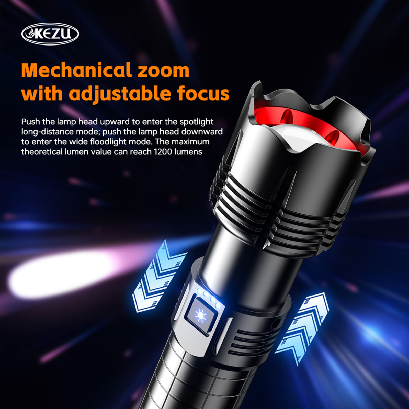 Lanterna Laser Branca de 20W, Recarregável, 10800mAh, Alcance de 600M, 2000LM, Zoom, À Prova D'Água, para Camping e Caminhadas (9)