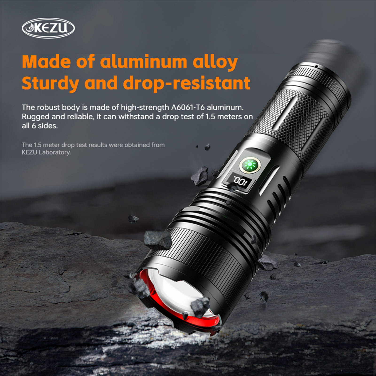 Lampe torche laser 2000LM rechargeable 6000mAh, zoomable, étanche, lumière blanche froide 7000K (2)