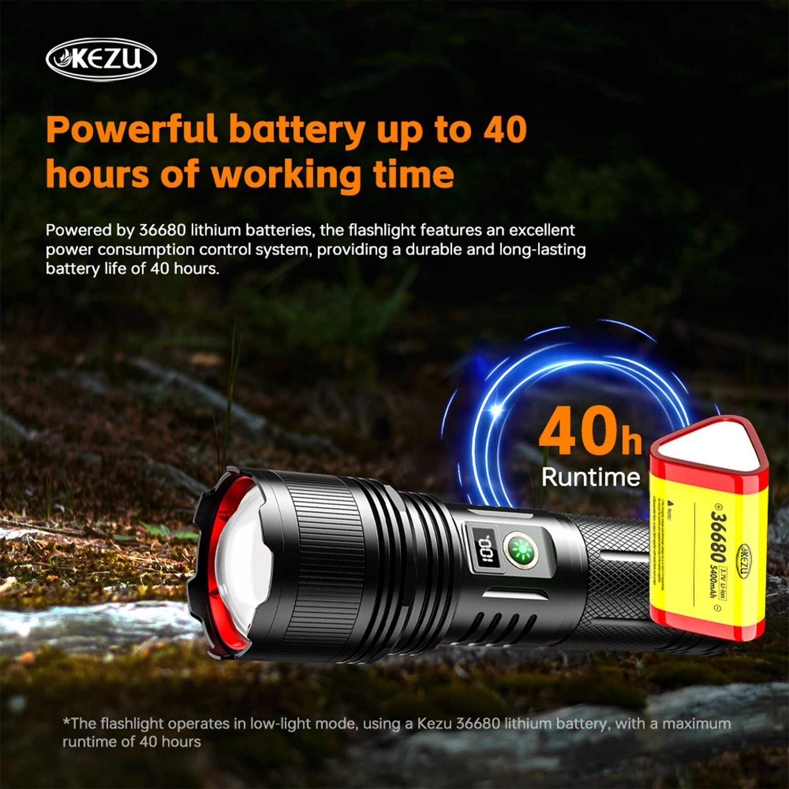 Lampe torche laser 2000 lm rechargeable 6000 mAh, zoomable, étanche, lumière blanche froide 7000 K (8)