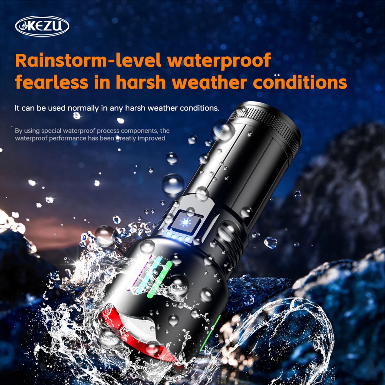 Laser Flashlight 2000LM Rechargeable LED Torch with 600M Range, Zoomable IP45 Waterproof 5400mAh Emergency (1)