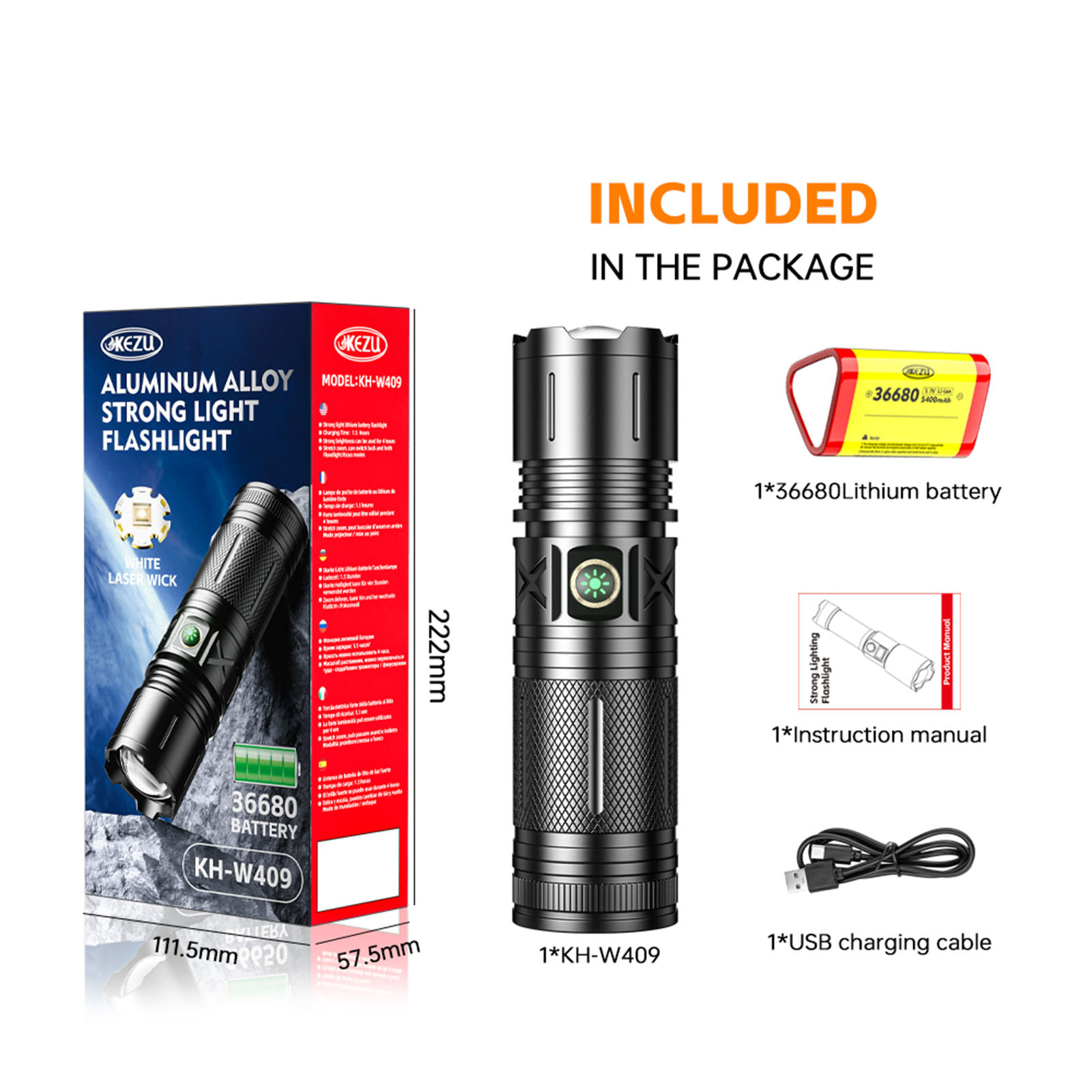 Lanterna a laser 2000LM, lanterna LED recarregável com alcance de 600M, zoom, à prova d'água IP45, bateria de emergência de 5400mAh (4)