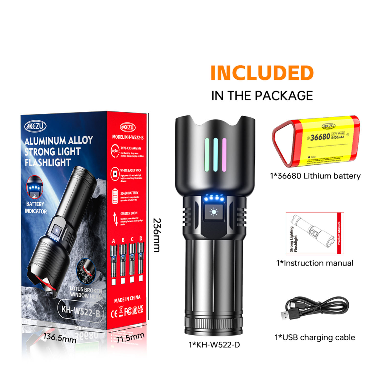 Laser Flashlight 2000LM Rechargeable LED Torch with 600M Range, Zoomable IP45 Waterproof 5400mAh Emergency (4)