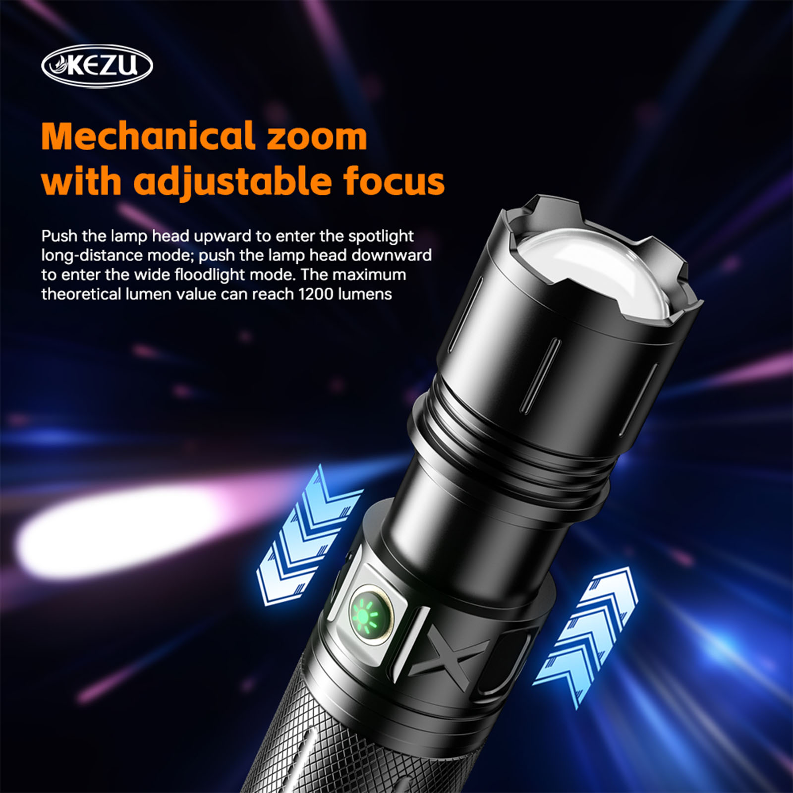 Lanterna a laser 2000LM, lanterna LED recarregável com alcance de 600M, zoom, à prova d'água IP45, bateria de emergência de 5400mAh (7)