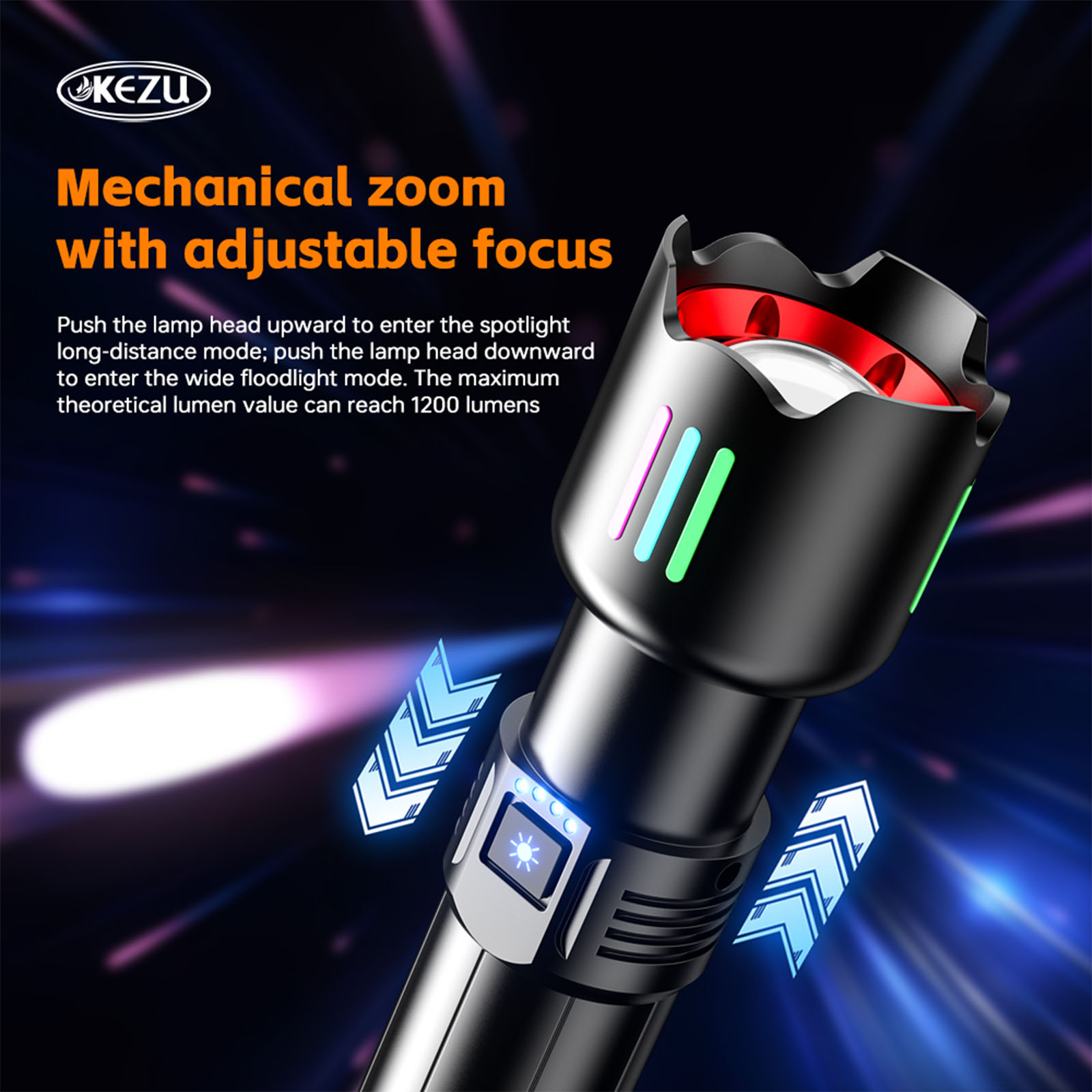 Laser Flashlight 2000LM Rechargeable LED Torch with 600M Range, Zoomable IP45 Waterproof 5400mAh Emergency (7)