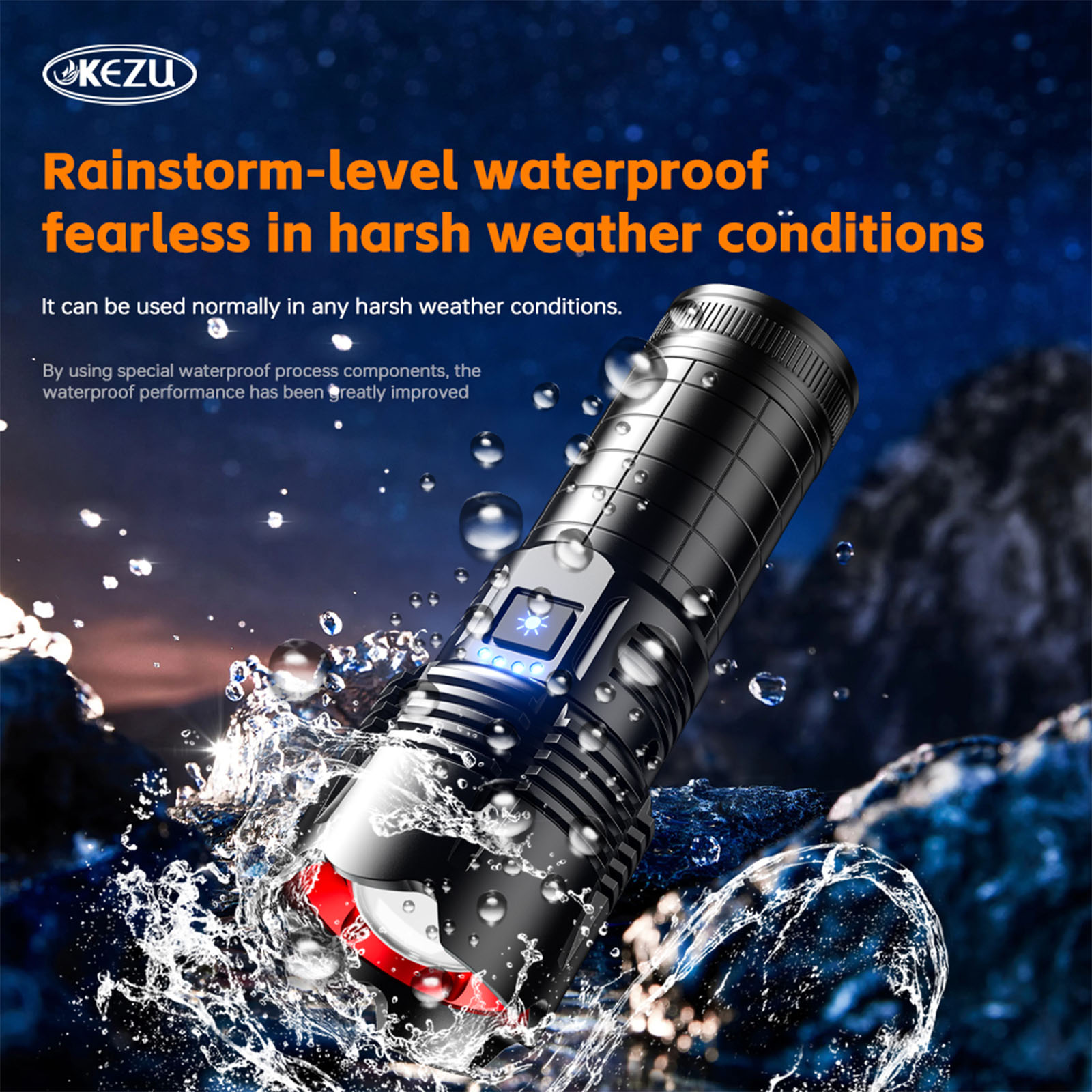 Lampe torche laser 2000LM rechargeable 5400mAh portée 600M zoomable IP45 7000K blanc froid (1)