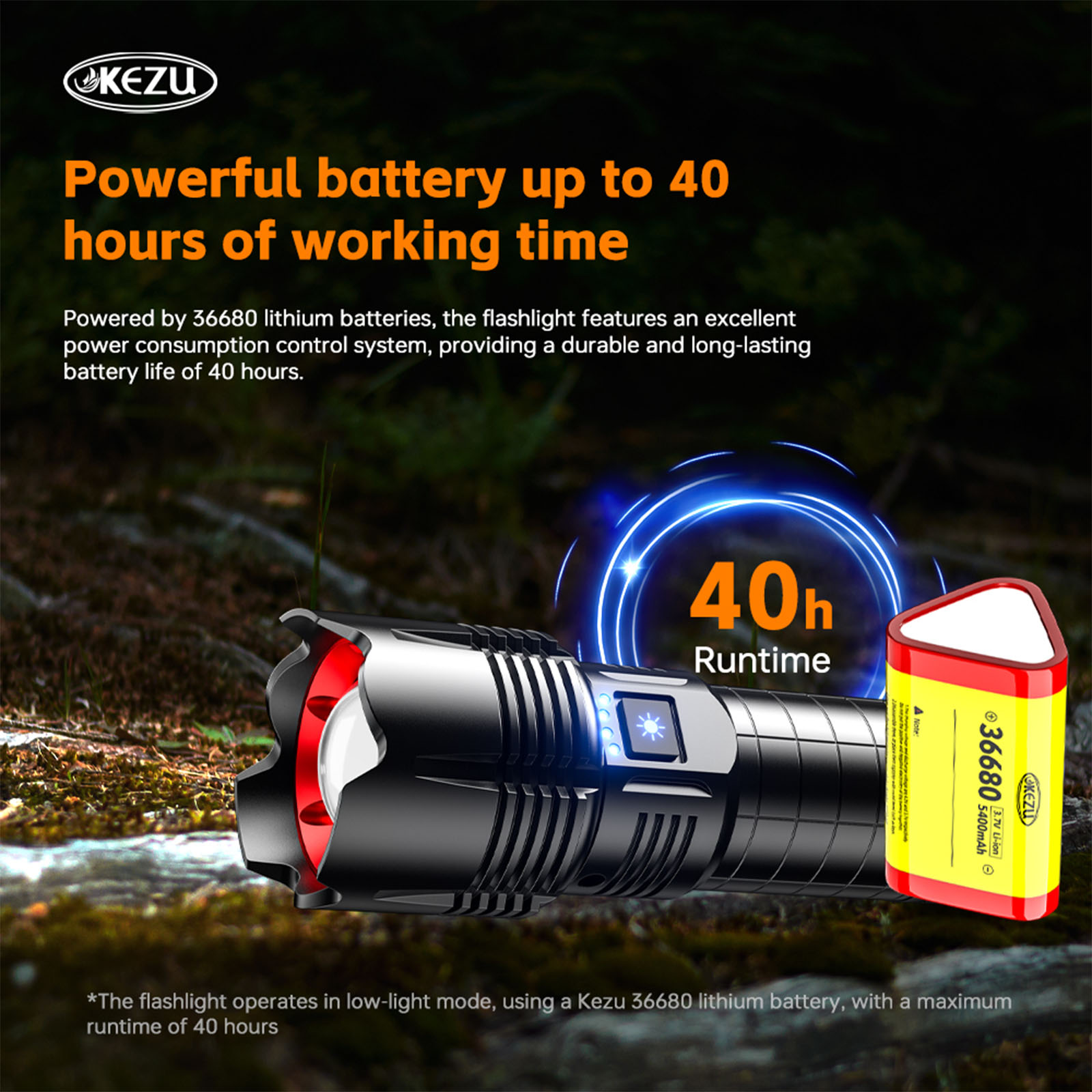 Lampe torche laser 2000 lm, rechargeable, 5400 mAh, portée 600 m, zoomable, IP45, blanc froid 7000 K (8)