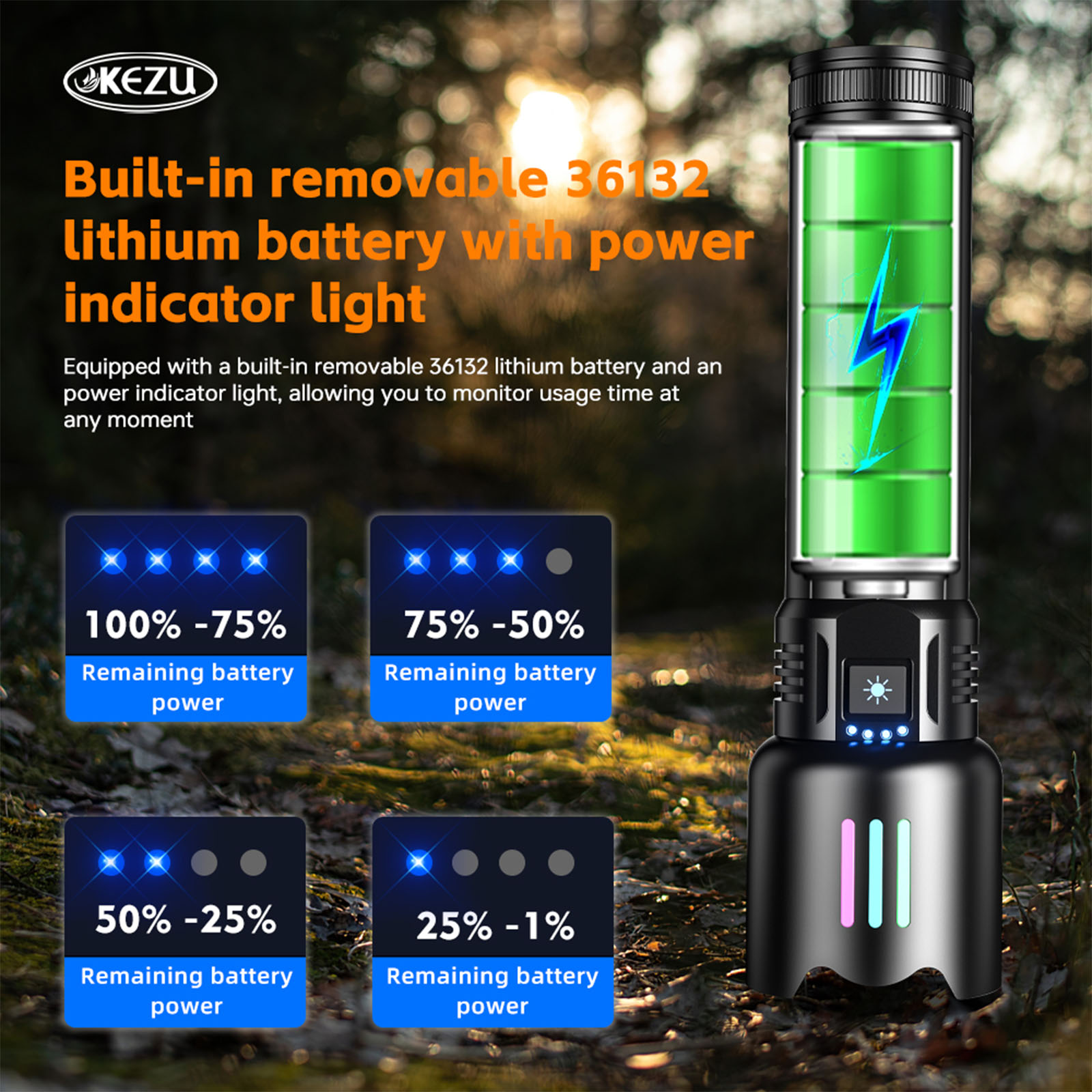 Lampe torche laser W523D 10800mAh rechargeable 600M IP45 Fonction zoom (9)