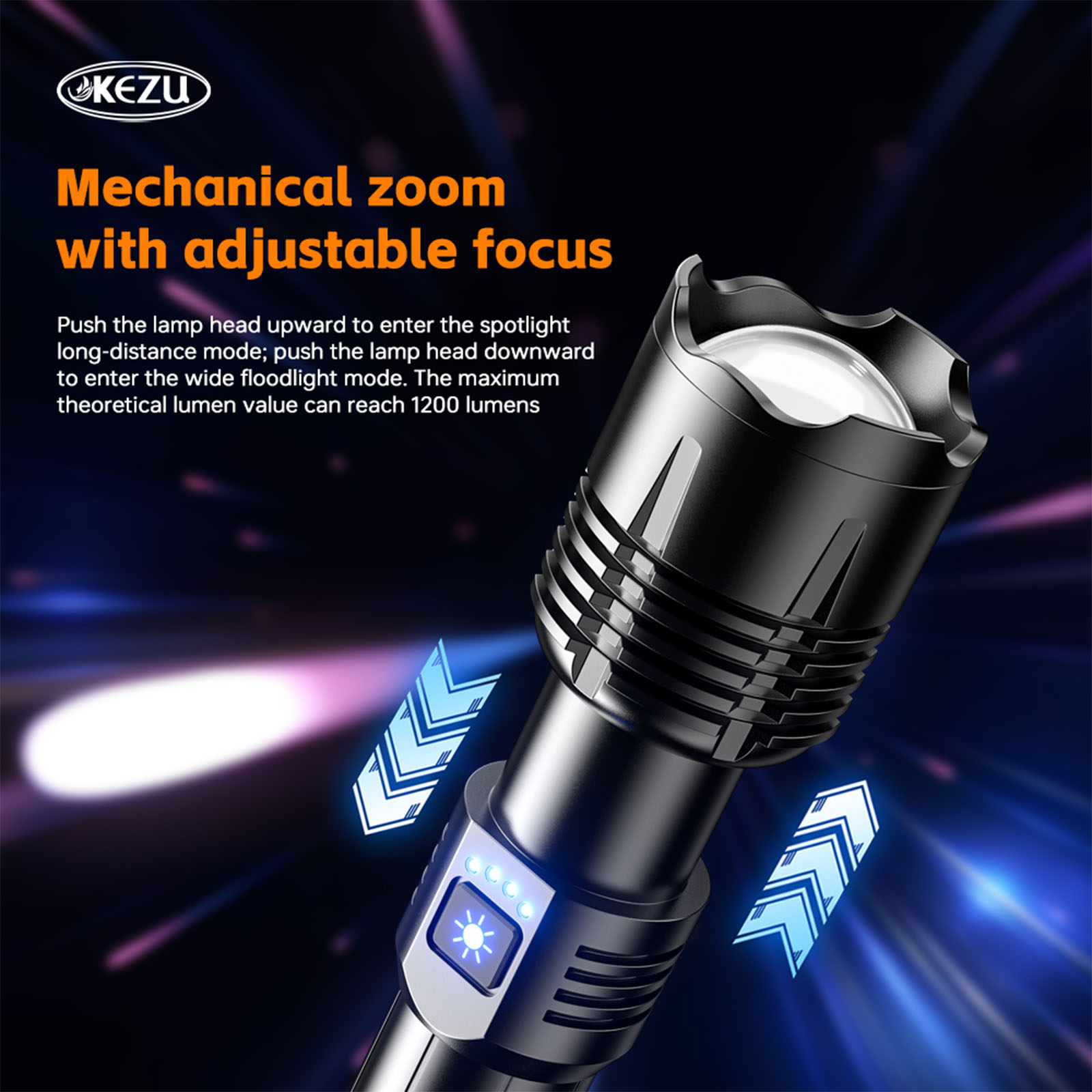 Laser Rechargeable Flashlight W308 - 2000LM, Zoomable, Waterproof 26650 Battery (1)