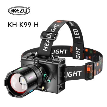 Lampe frontale LED rechargeable, 5 modes et phare zoom IPX7, angle de vision réglable à 90°